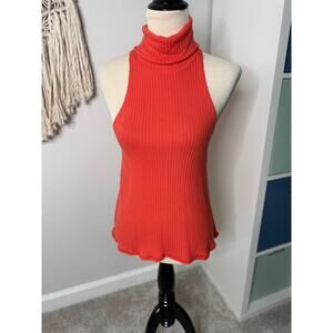 We the Free People Orange Ribbed New City Turtleneck Tank Sleeveless Top XS